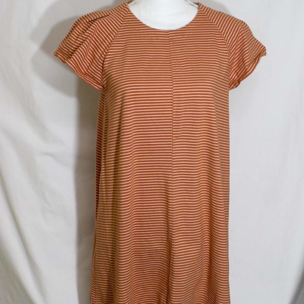 FREE ASSEMBLY Orange & White Striped T-Shirt Dress Size XS Short Sleeved K/L